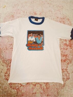 Changes, Men’s The Dukes of Hazzard White Ringer Graphic Tee - Blue Trim